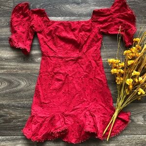 Saints + Secrets Red Off the Shoulder Dress